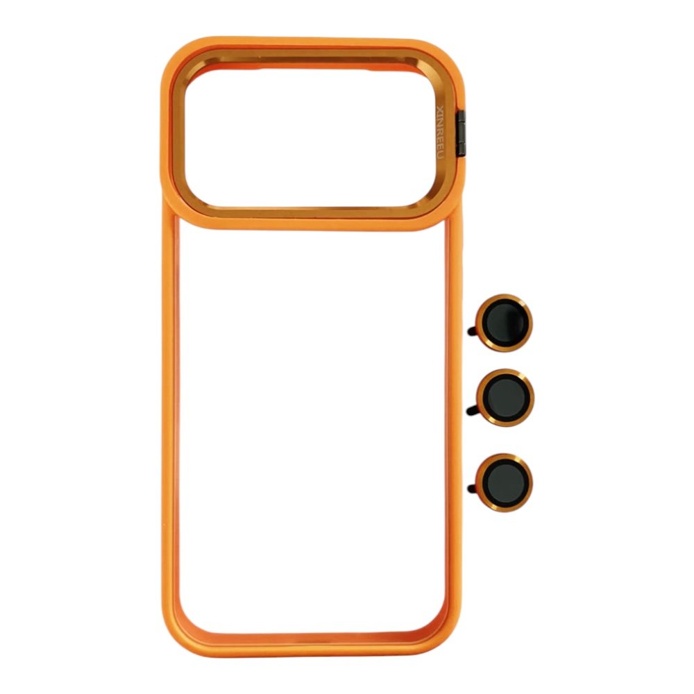 Estuche El Rey magsafe stand + vidrio templado de camara color naranja phone 17 pro max