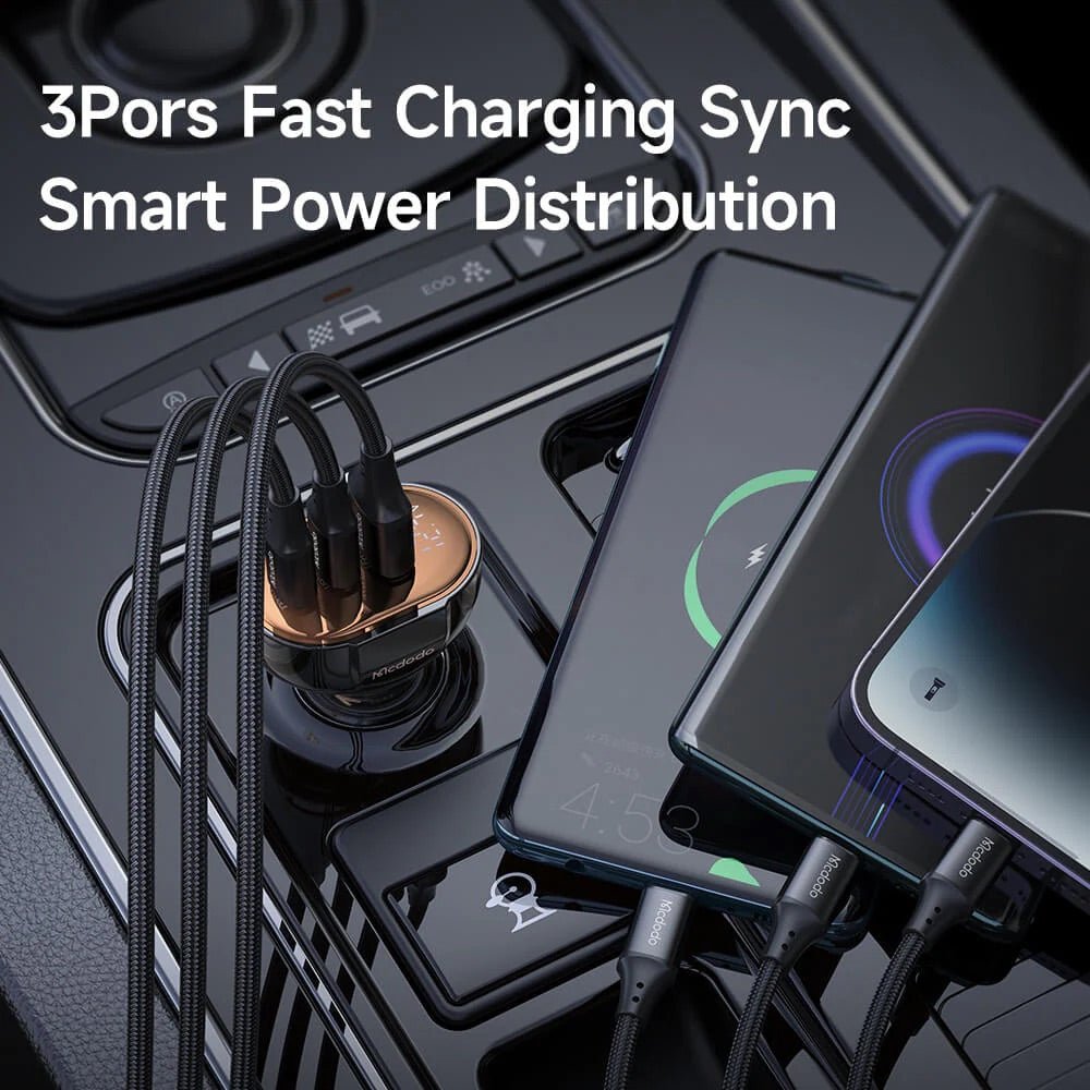 Cargador McDodo Carro Cc-2310 100w Pd Car Charger - Prism Series (3 Ports, Digital Display) Color Negro — foto 3