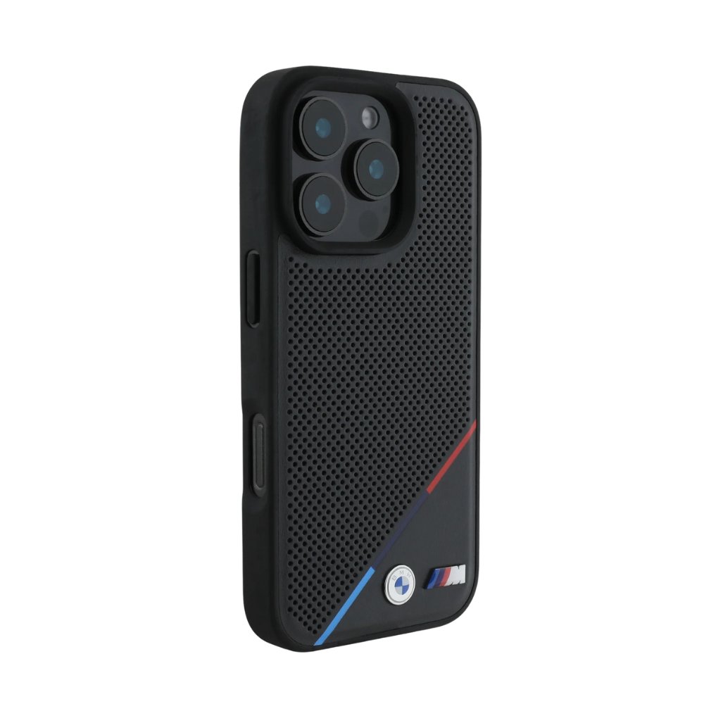 BMW Hc M MagSafe Pu Perforated Tricolor Line Black iPhone 16 Pro Max — foto 2