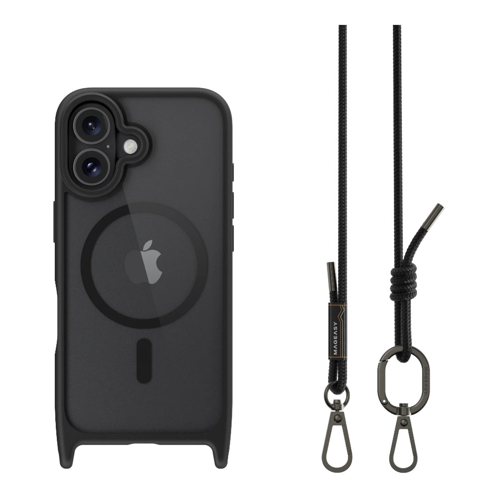 Estuche MagEasy Skin iPhone 16 Plus Roam M Shockproof Protective Case With Lanyard For 2024 iPhone 2 Lenses Large Color Negro — foto 5
