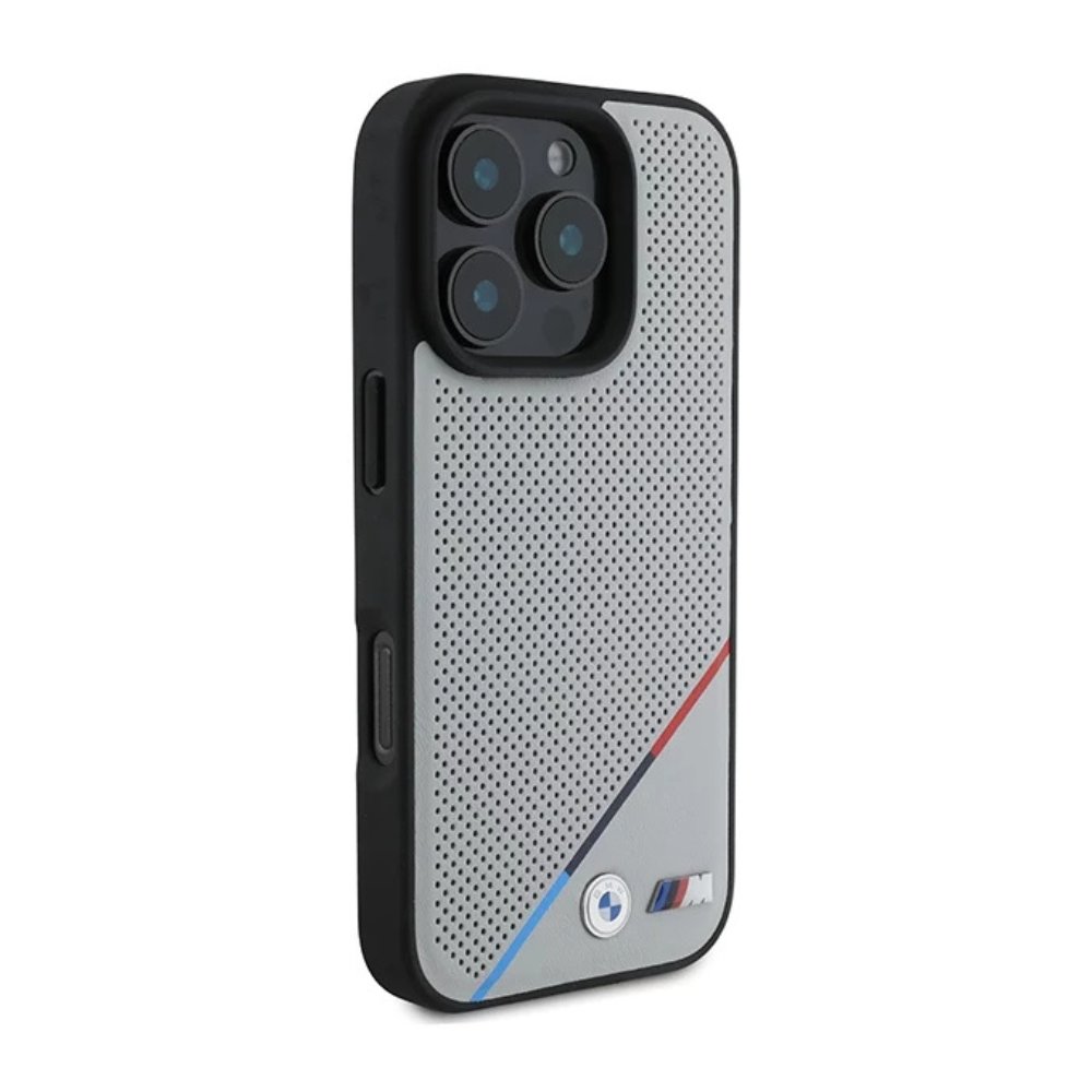 BMW Hc M MagSafe Pu Perforated Tricolor Line Grey iPhone 16 Pro — foto 2