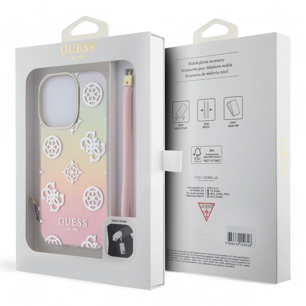 Estuche GUESS Pc TPU Iridescent Hc Glitter Pattern Peony Cordstrap iPhone 15 Pro Max Color Turquesa — foto 4