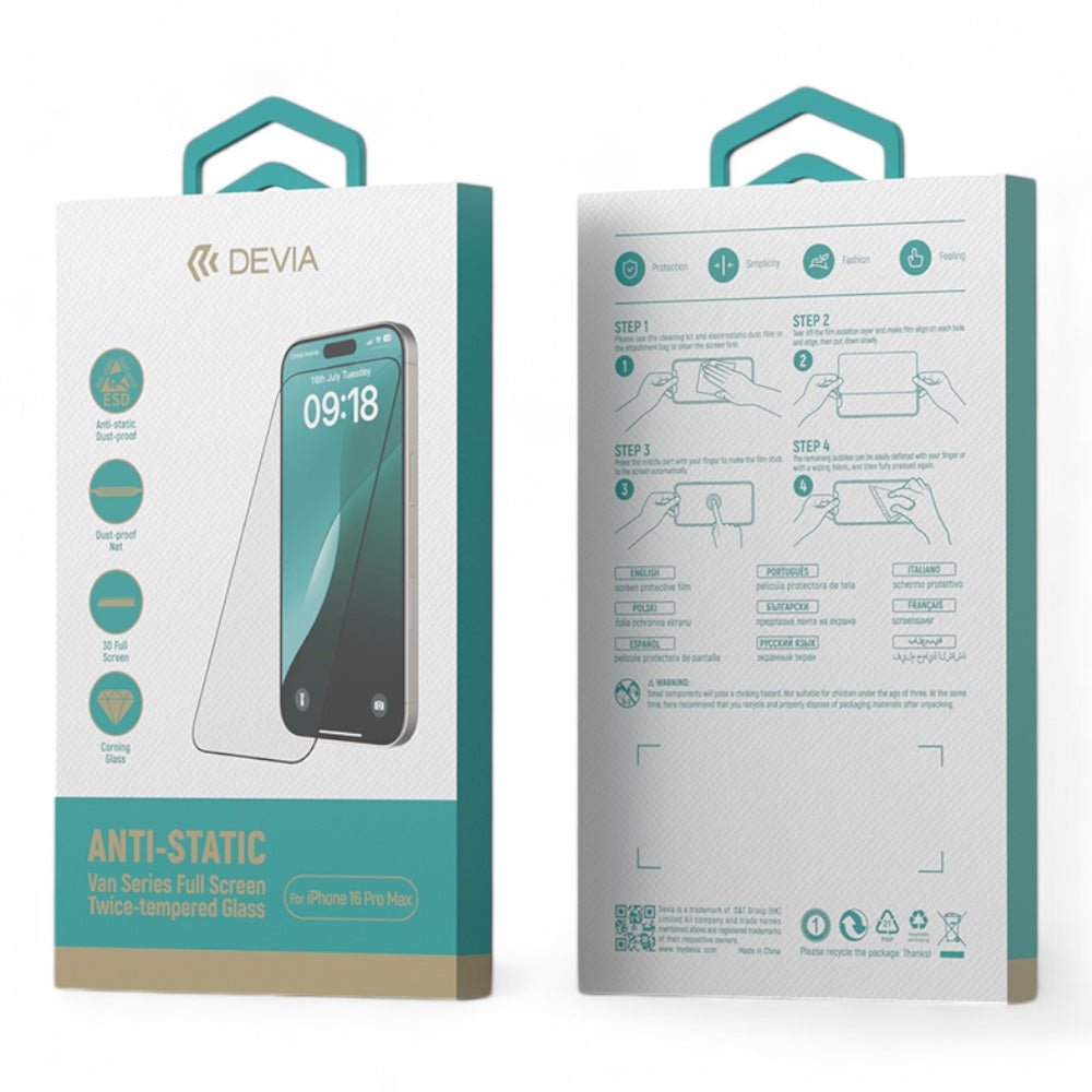 Protector Pantalla Devia Vidrio Templado iPhone 16 Pro Van Series Full Screen Anti-static Twice-tempered Glass Color Transparente — foto 4