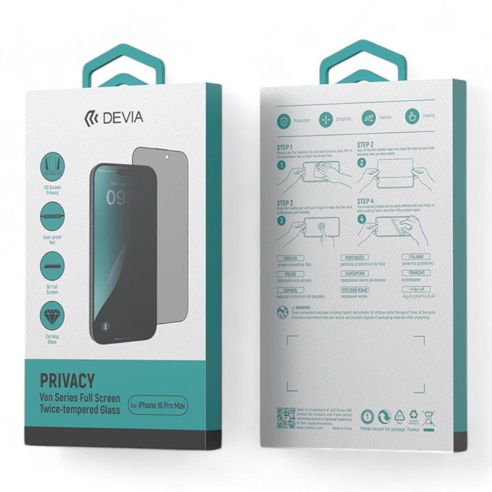 Protector Pantalla Devia Vidrio Templado iPhone 16 Pro Van Series Full Screen Privacy Twice-tempered Glass Color Transparente — foto 4