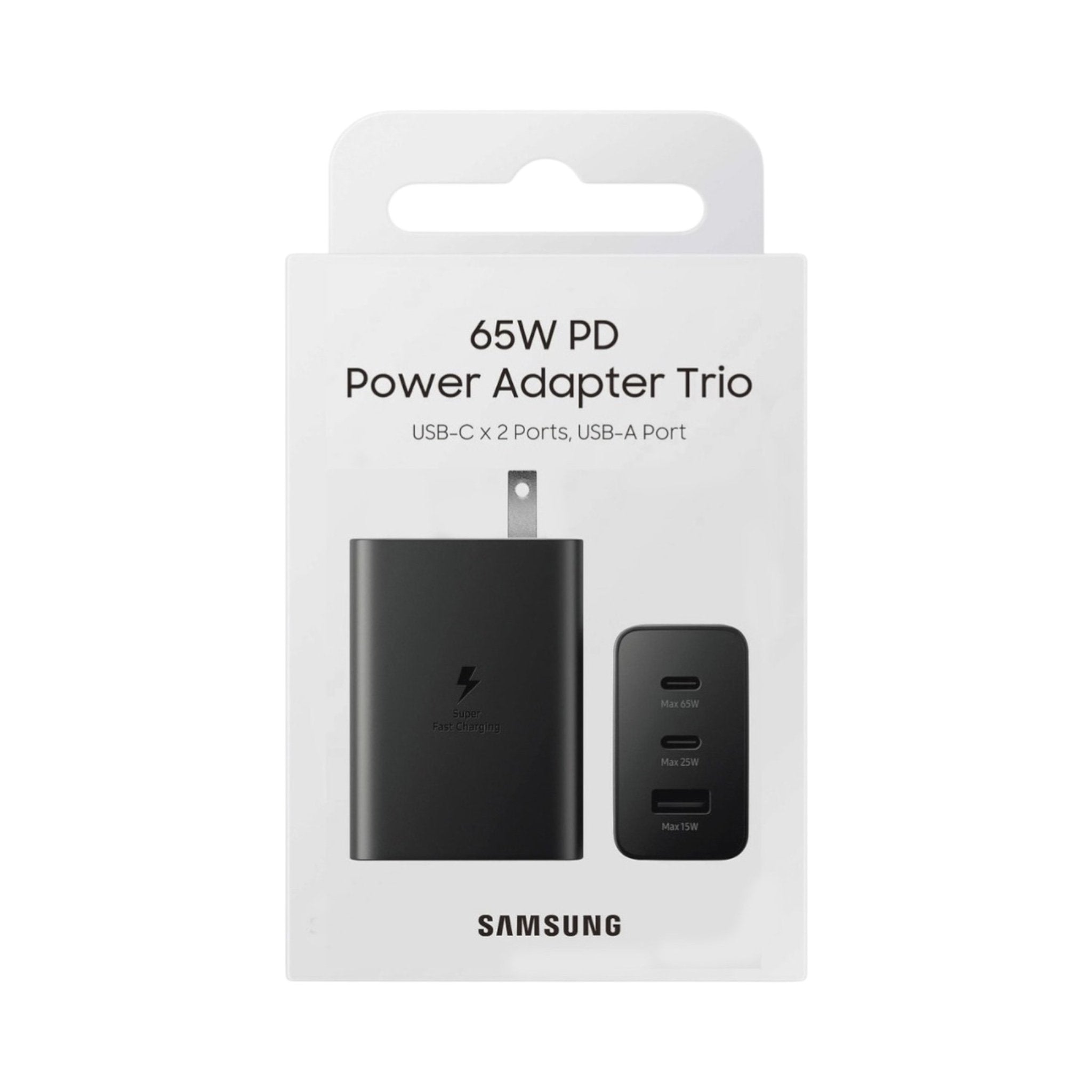 Cable Samsung Cargador de Pared 65w PD Power Adpter Trio USB-C X 2 Port Negro ( Ep-t6530) con Empaqu