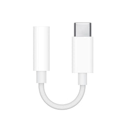 Adaptador USB-C a 3.5mm para iPhone 15 series, color blanco.