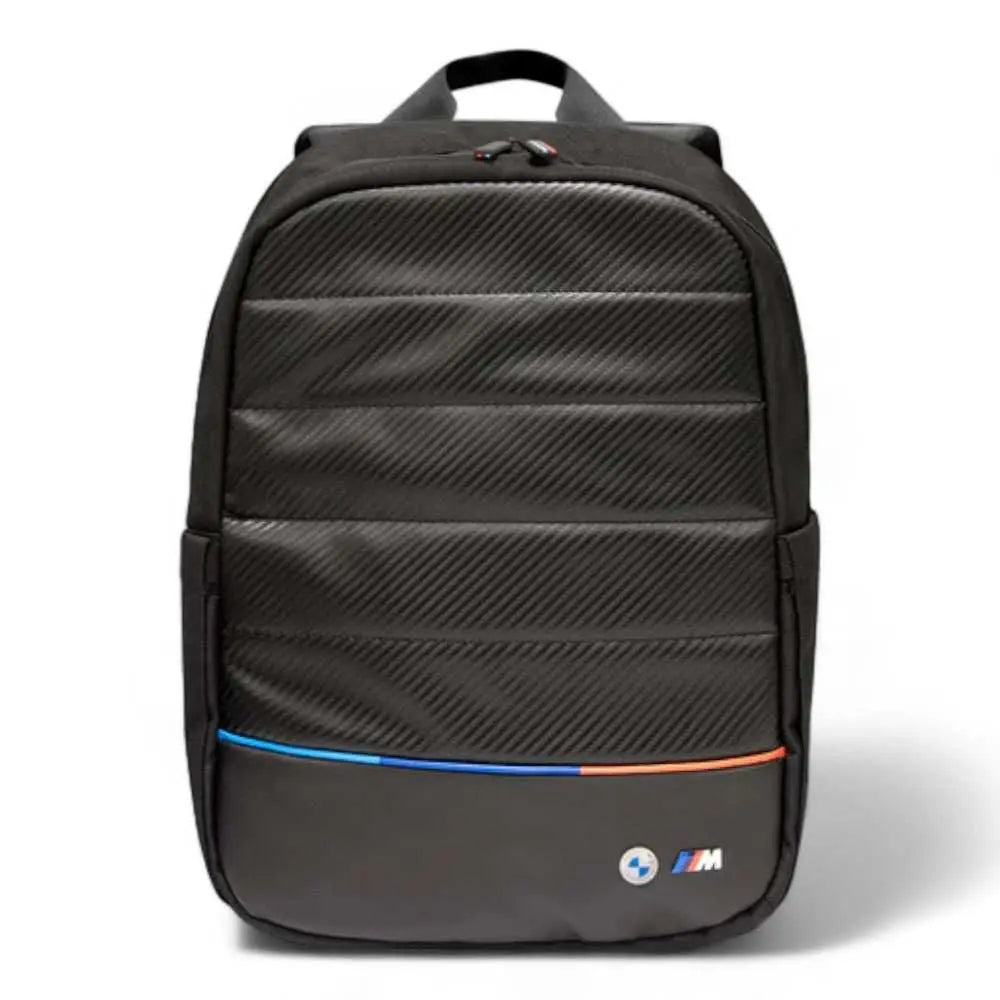 Bolsa accesorio BMW M Series negra de nylon con efecto fibra de carbono, logotipo M visible.