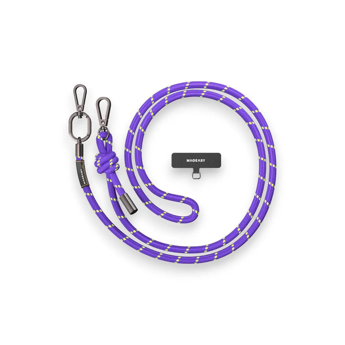 Accesorio Switcheasy strap 8.3 mm para celulares en morado y verde.