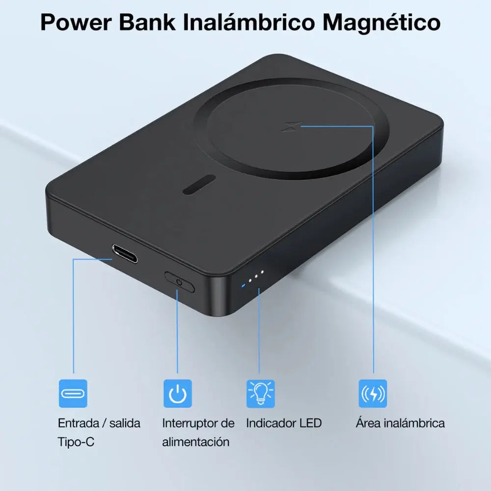 Bateria 1hora magsafe portatil magnetico inalambrico powerbank con cable usb-c 5000mah gar276  color negro