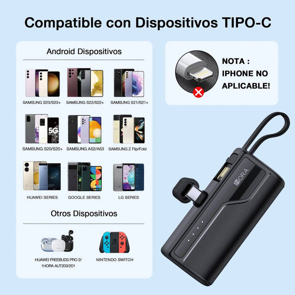 Bateria 1hora power bank 4500mah gar262 salida tip c color negro - MUNDO ACCESORIOS (B2C)