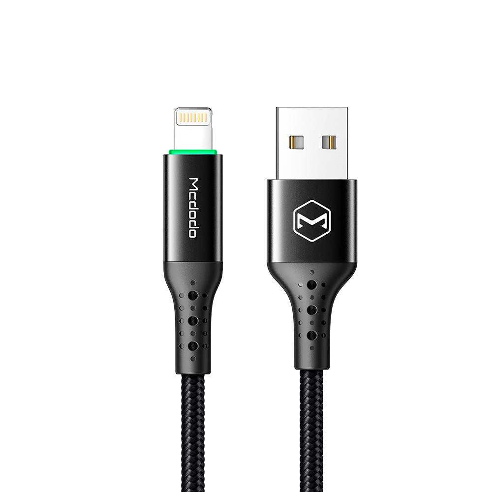 Cable USB A Lightning de carga rápida con apagado automático, 1.8m negro.