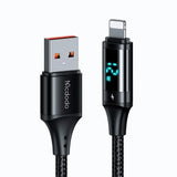 Ca-1060 1.2m USB A to Lightning cable with digital display and fast charging 5A, black.