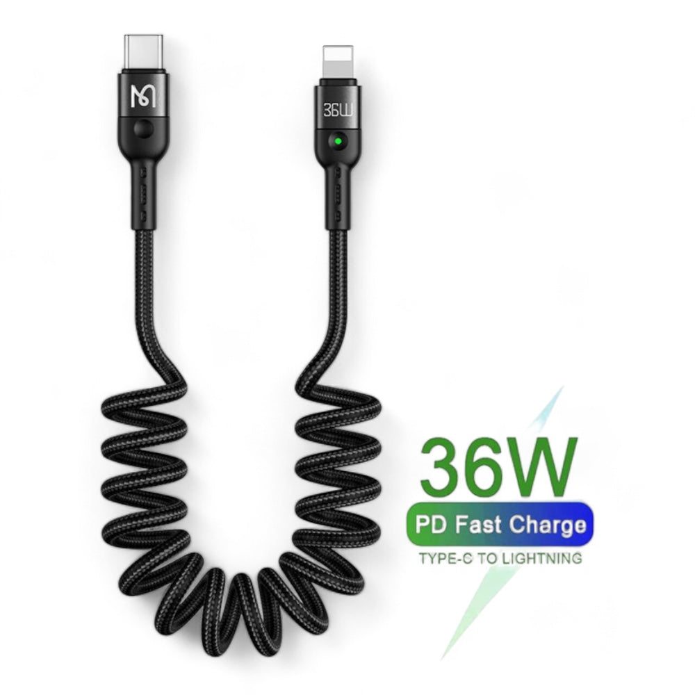 Mcdodo Lightning Cable Ca-1960 36W Pd Type C To Lightning Car Spring Colocho Cable Color Black