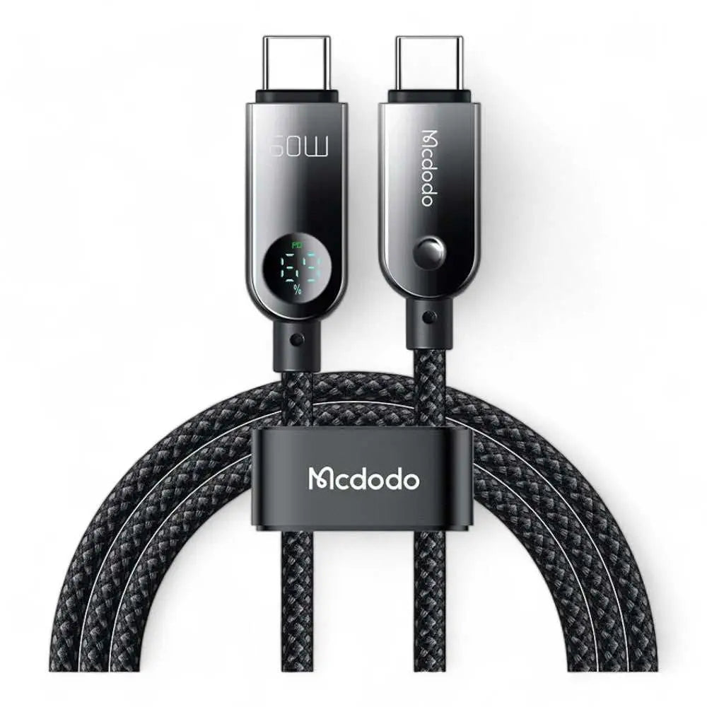 Cable Mcdodo USB CA-478 USB-C 60W PD charging with digital display, nylon braided, black.