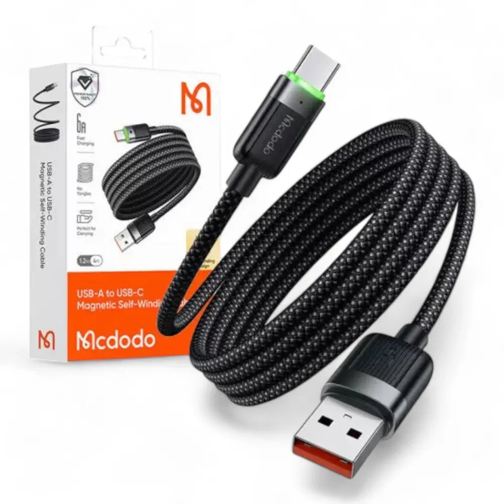 Cable mcdodo usb ca-5650 usb-a to usb-c magnetic self-winding cable 480mbps  color negro