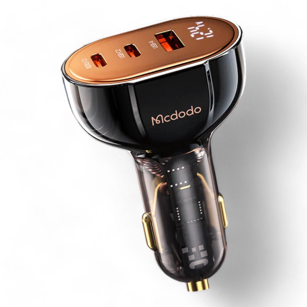 Cargador mcdodo carro cc-2310 100w pd car charger - prism series (3 ports, digital display) color negro - MUNDO ACCESORIOS