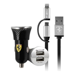 Cargador ferrari carro car charger - black pack carbon + mfi 2in1 cable  color negro - MUNDO ACCESORIOS (B2C)