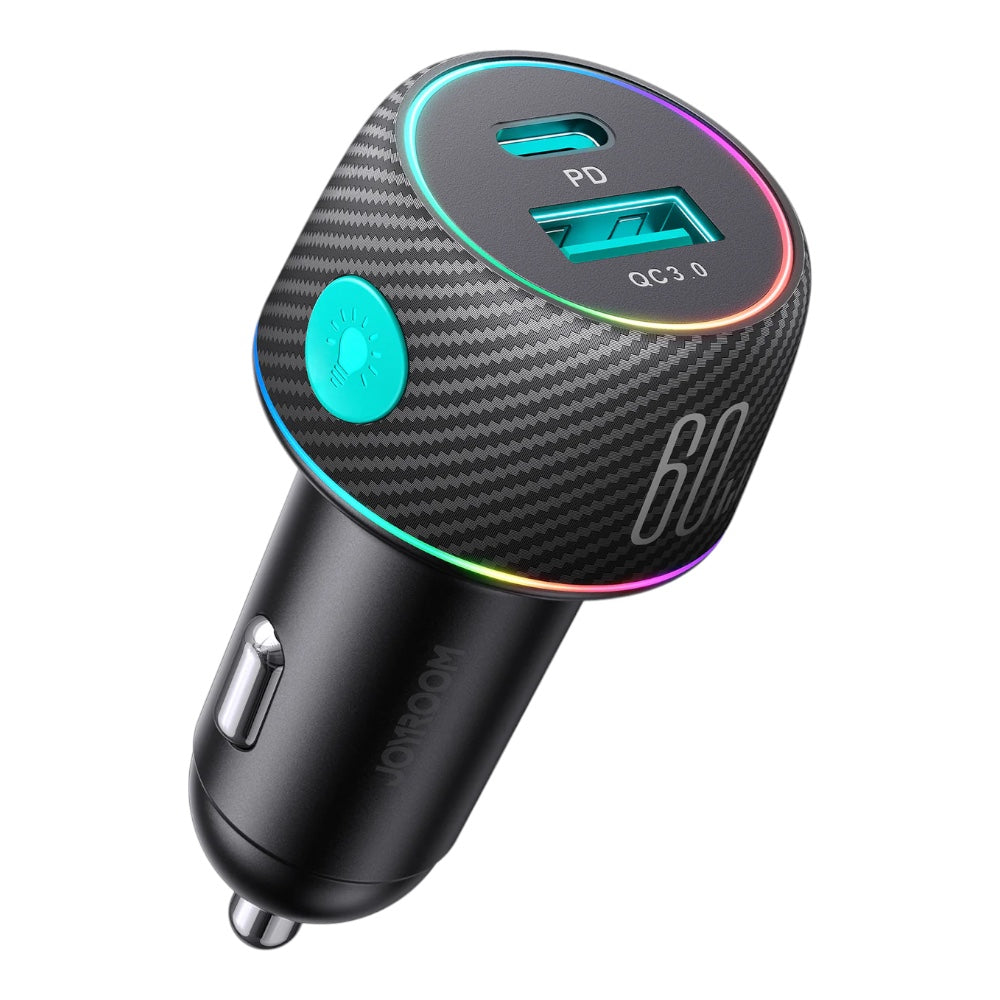 Cargador joyroom carro jr-ccn01 60w 1a+1c multi-color car charger with light button color negro  Shop name