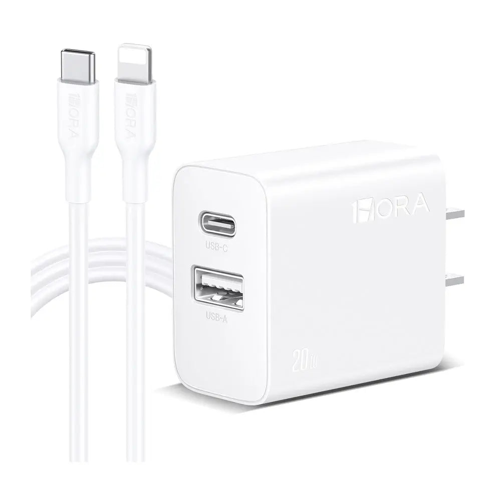 Cargador 1hora pared doble puerto usb c y usb a 20w y cable lighting gar163 color blanco  Shop name