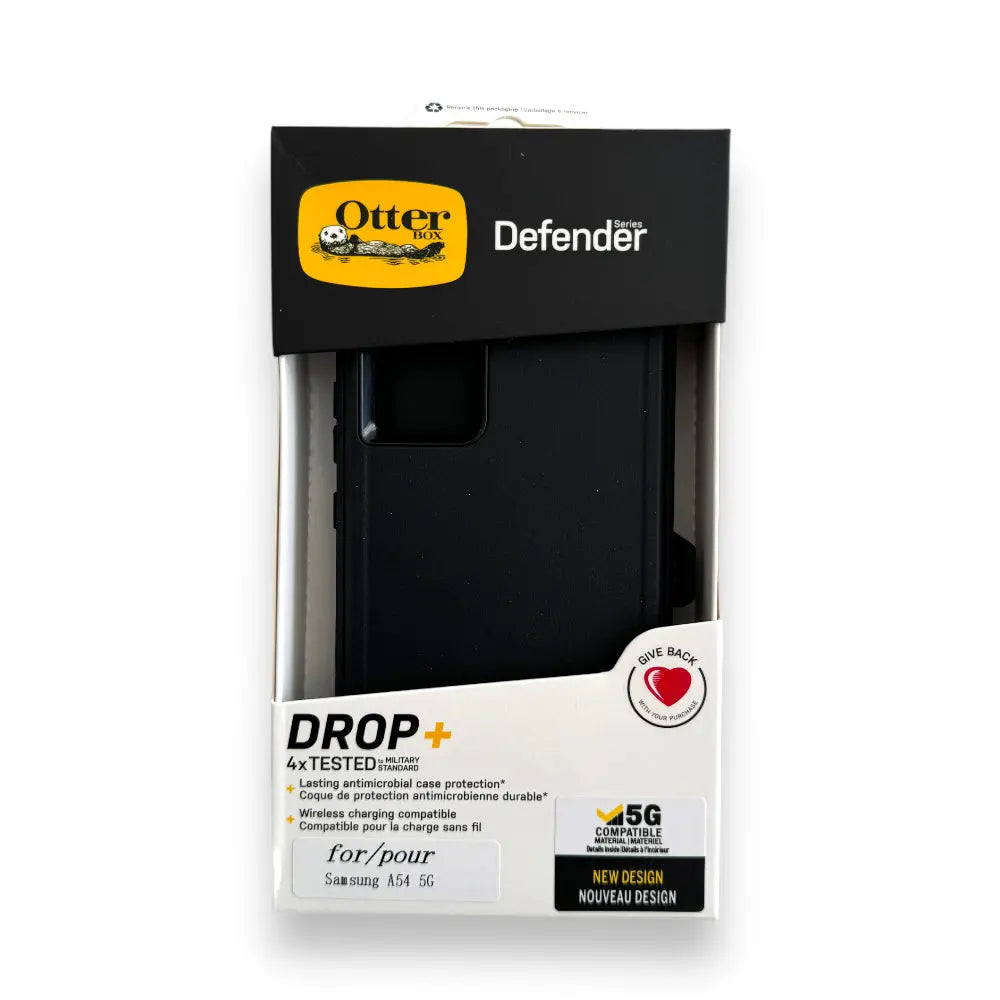 Estuche de protección Otterbox Defender para Samsung A54 en color negro.