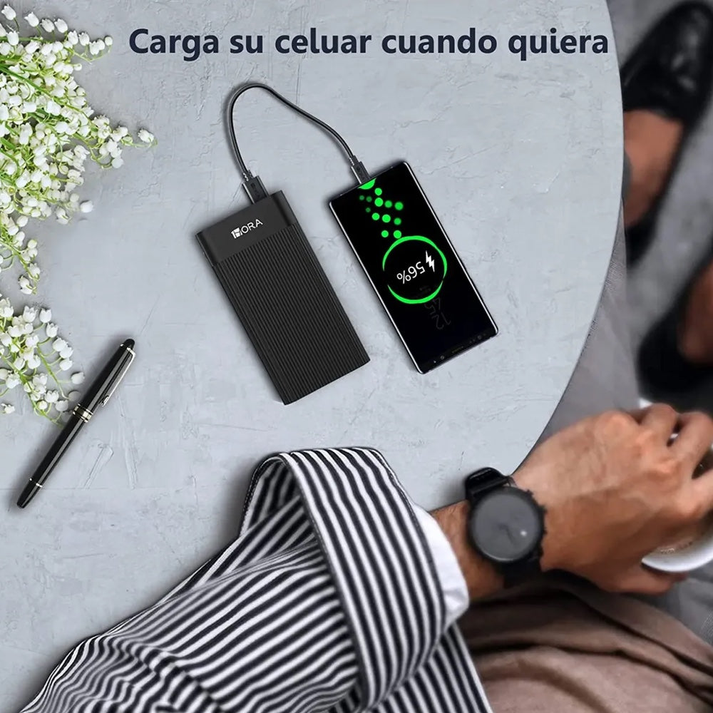 Bateria 1hora carga rapida 2 puertos usb 2 type c 20000mah negro gar117