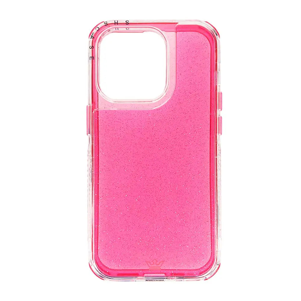 Estuche brillante fucsia para iPhone 14 Pro Max Defender con glitter y protección avanzada.