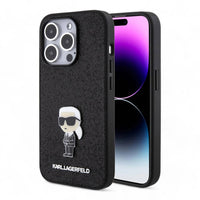 Estuche karl lagerfeld hard case iphone 15 pro  - pc/tpu black hard case ikonik fixed glitter ikonik logo metal pin color negro - MUNDO ACCESORIOS (B2C)