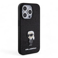 Thumbnail for Estuche karl lagerfeld hard case iphone 15 pro  - pc/tpu black hard case ikonik fixed glitter ikonik logo metal pin color negro