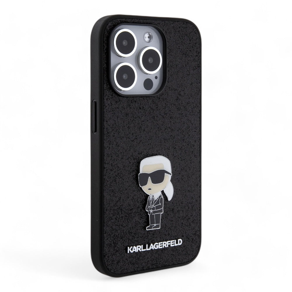 Karl Lagerfeld hard case iphone 15 pro - pc/tpu black hard case ikonik fixed glitter ikonik logo metal pin color black