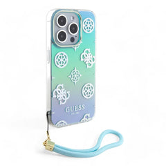 Estuche guess hard case iphone 15 pro  - pc/tpu turquoise pc tpu iridescent hard case glitter pattern peony cordstrap color aqua  Shop name