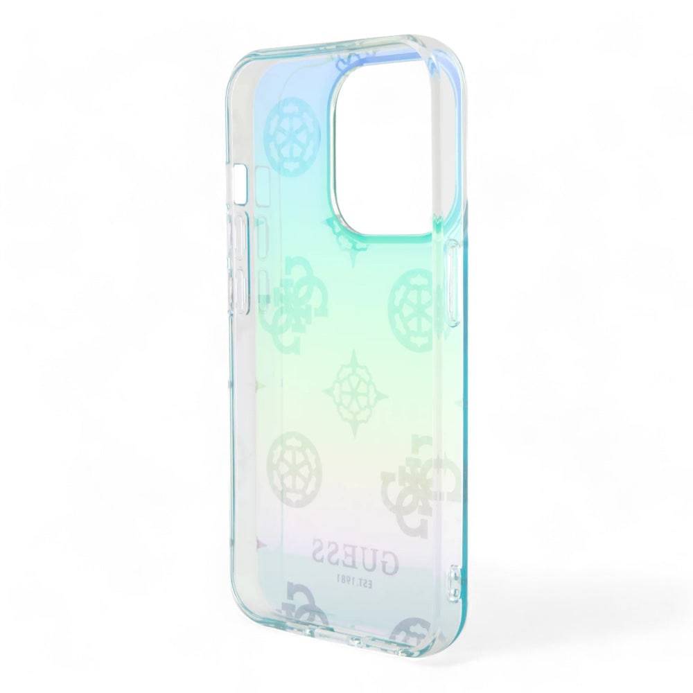 Estuche guess hard case iphone 15 pro  - pc/tpu turquoise pc tpu iridescent hard case glitter pattern peony cordstrap color aqua - MUNDO ACCESORIOS (B2C)