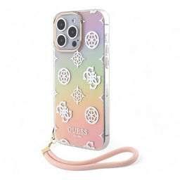 Estuche guess hard case iphone 15 pro  - pc/tpu pink pc tpu iridescent hard case glitter pattern peony cordstrap color rosado - MUNDO ACCESORIOS (B2C)