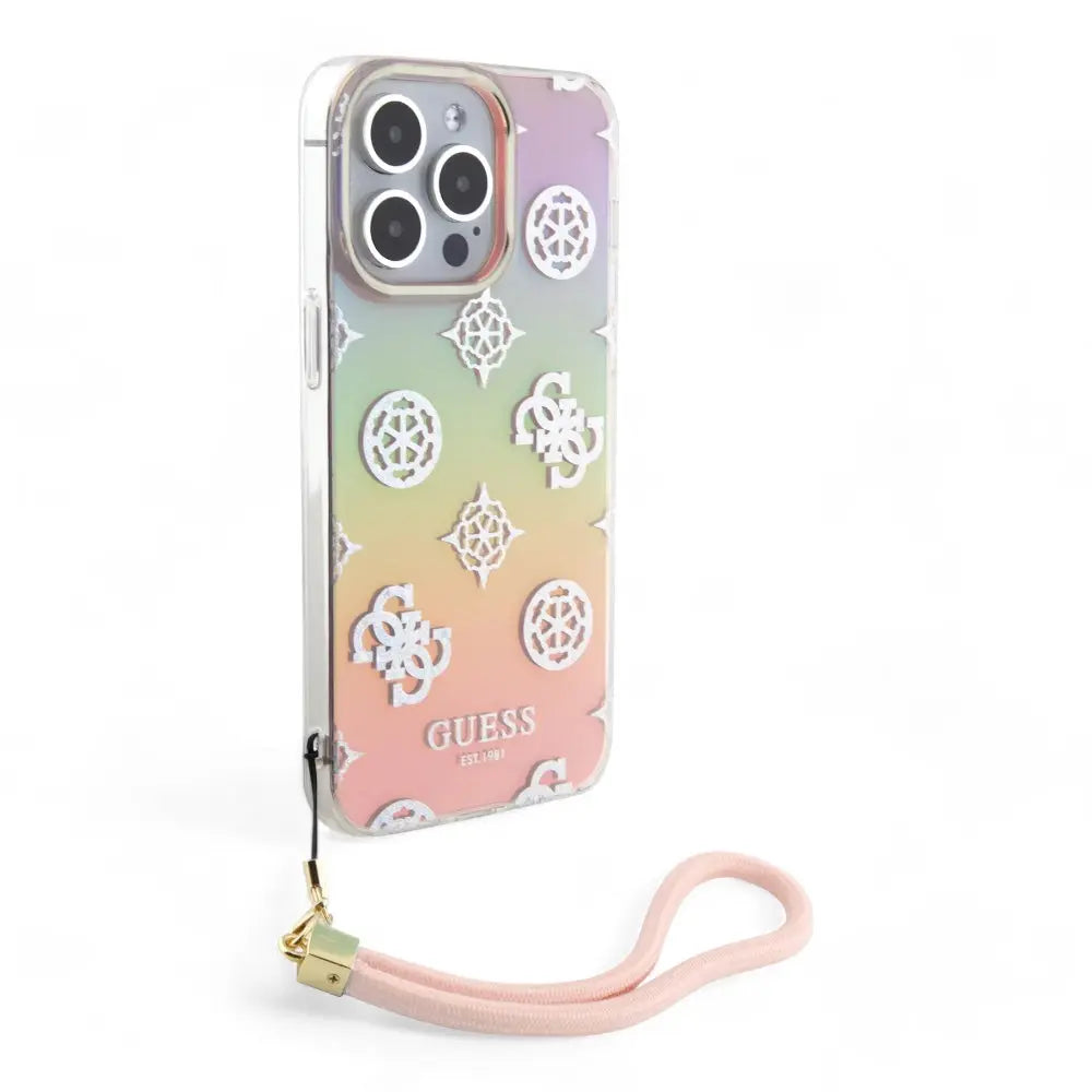 Estuche guess hard case iphone 15 pro  - pc/tpu pink pc tpu iridescent hard case glitter pattern peony cordstrap color rosado  Shop name