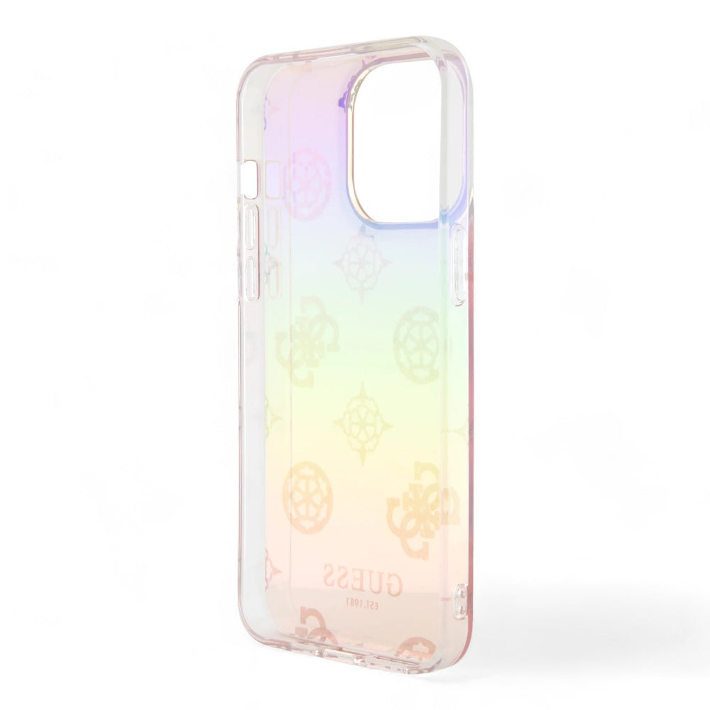 Estuche guess hard case iphone 15 pro  - pc/tpu pink pc tpu iridescent hard case glitter pattern peony cordstrap color rosado