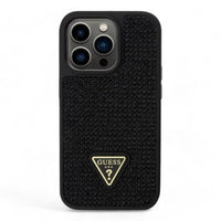 Estuche guess hard case iphone 15 pro pc/tpu black hard case rhinestone triangle color transparente - MUNDO ACCESORIOS (B2C)