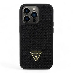 Estuche guess hard case iphone 15 pro pc/tpu black hard case rhinestone triangle color transparente  Shop name