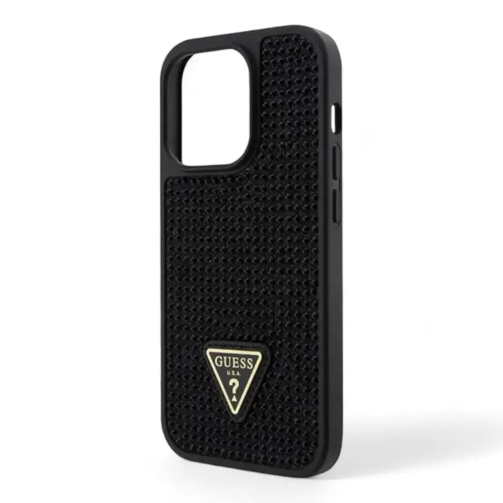 Estuche guess hard case iphone 15 pro pc/tpu black hard case rhinestone triangle color transparente  Shop name