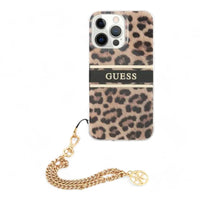 Estuche guess hard case iphone 13 pro hard case leopard print leopard print and stripe with charm chain color multicolor - MUNDO ACCESORIOS