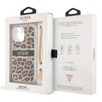 Estuche guess hard case iphone 13 pro hard case leopard print leopard print and stripe with charm chain color multicolor - MUNDO ACCESORIOS