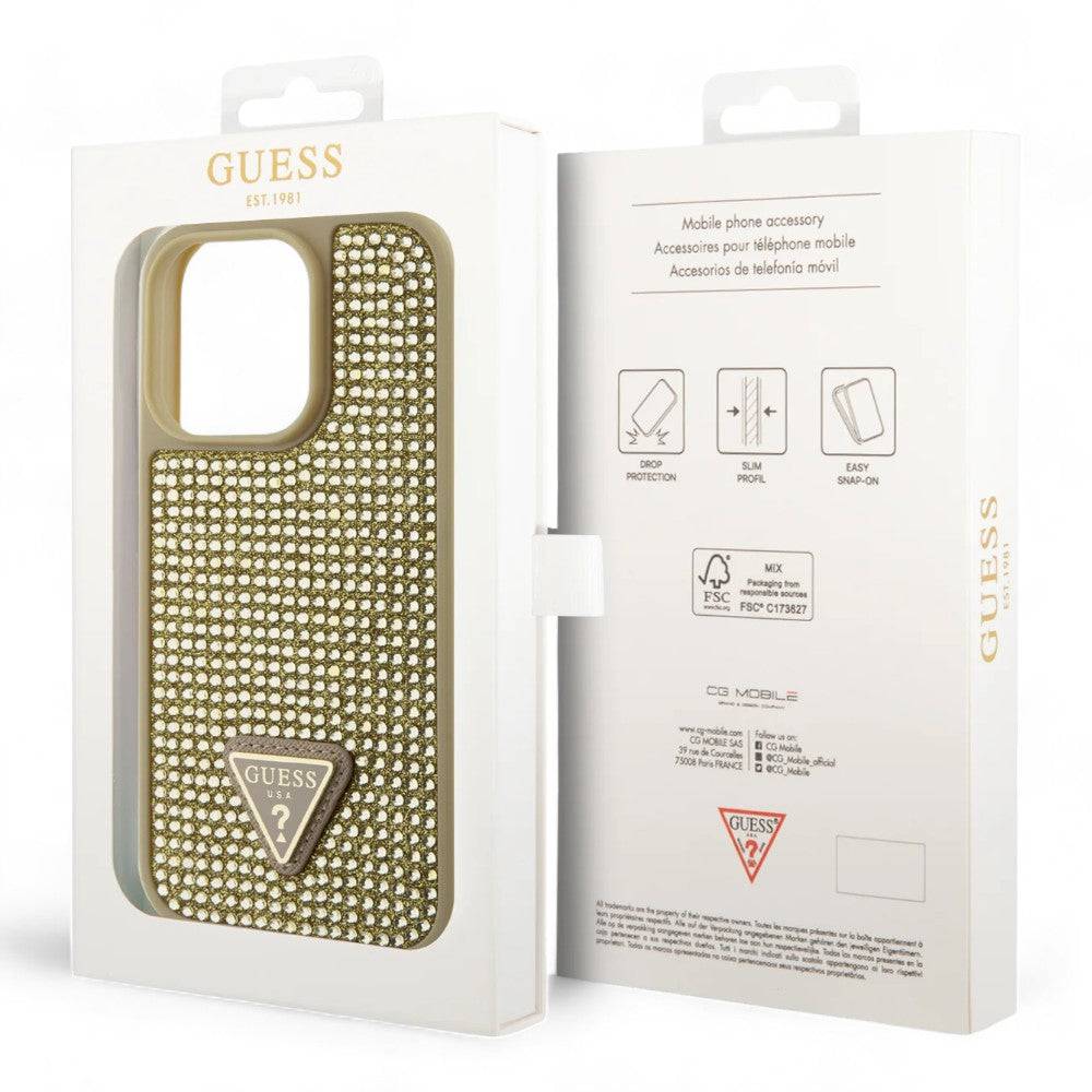 Estuche Guess Hard Case Iphone 15 Pro Pc/Tpu Gold Hard Case Rhinestone Triangle Color Dorado - MUNDO ACCESORIOS (B2C)