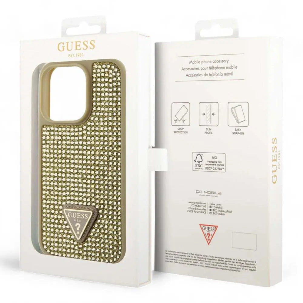 Estuche Guess Hard Case Iphone 15 Pro Pc/Tpu Gold Hard Case Rhinestone Triangle Color Dorado  Shop name