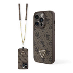 Estuche guess hard case iphone 15 pro pu leather brown hard case metal logo strass crossbody color cafŽ - MUNDO ACCESORIOS (B2C)