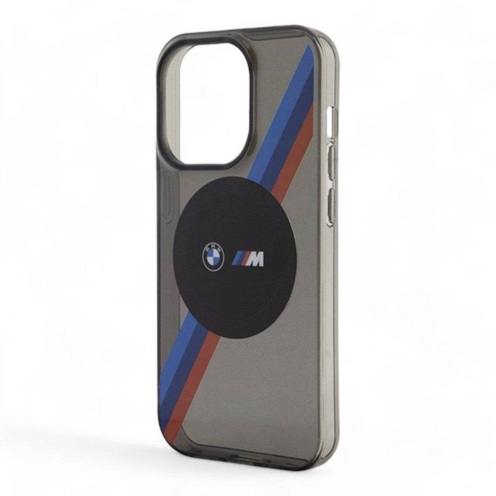 Estuche bmw hard case iphone 14 pro  magsafe compatible grey tricolor stripes m logo  color gris - MUNDO ACCESORIOS (B2C)