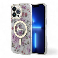 Thumbnail for Estuche guess magsafe iphone 15 pro  - pc/tpu purple hard case magsafe iml golden marble color morado