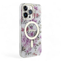 Estuche guess magsafe iphone 15 pro  - pc/tpu purple hard case magsafe iml golden marble color morado - MUNDO ACCESORIOS (B2C)