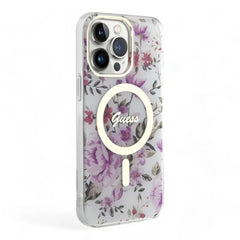 Estuche guess magsafe iphone 15 pro  - pc/tpu purple hard case magsafe iml golden marble color morado  Shop name