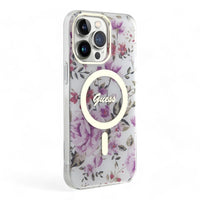 Thumbnail for Estuche guess magsafe iphone 15 pro  - pc/tpu purple hard case magsafe iml golden marble color morado