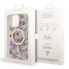 Estuche guess magsafe iphone 15 pro  - pc/tpu purple hard case magsafe iml golden marble color morado  Shop name