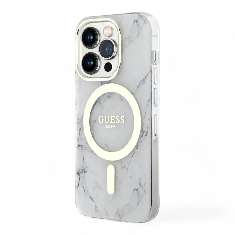 Estuche guess magsafe iphone 15 pro - pc/tpu white hard case magsafe iml marble color transparente  Shop name