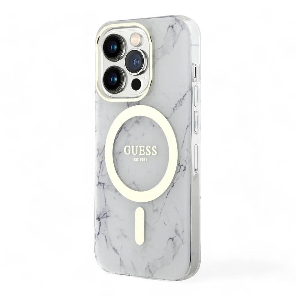 Estuche guess magsafe iphone 15 pro - pc/tpu white hard case magsafe iml marble color transparente - MUNDO ACCESORIOS (B2C)